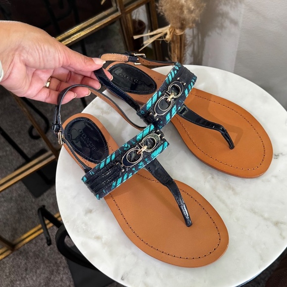 Coach Sammy Flat Sling Back Thong Sandals Size 8 in Navy Blue & Turquoise - Picture 3 of 8